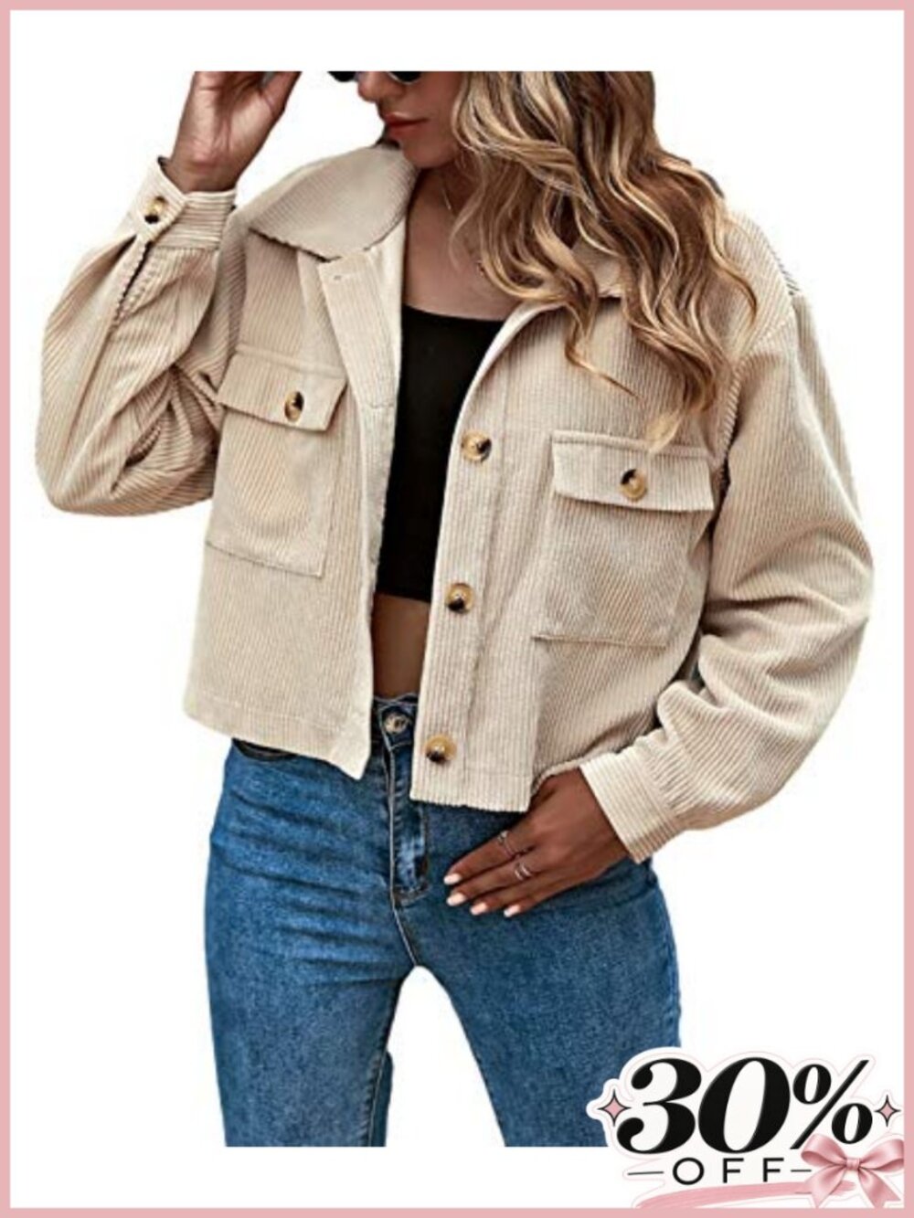 Cropped Corduroy Shacket Button Down Jacket Drop Shoulder
